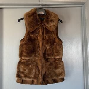 RLZ Rachel Zoe Faux Fur Women's Sleeveless Vest sz XS Hook-Eye Closure Lined